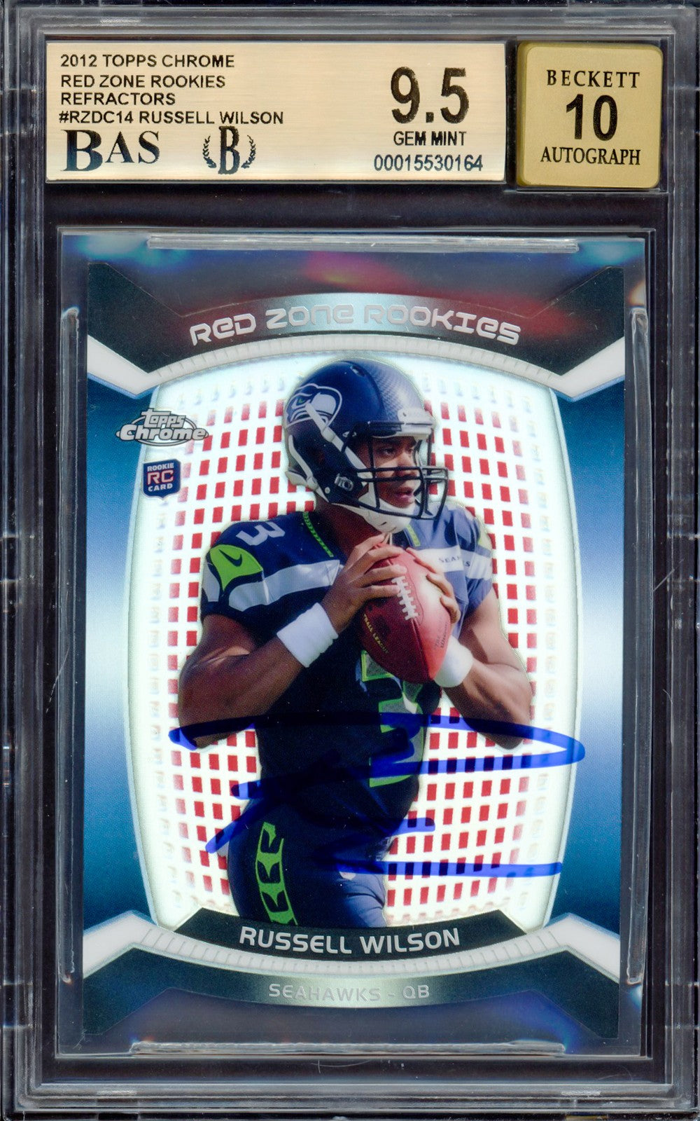 Russell Wilson Auto 2012 Topps Chrome Red Zone Refractor RC RZDC-14 BGS9.5 Sig10