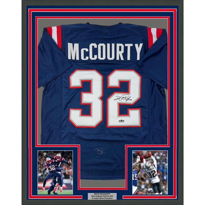 Framed Facsimile Autographed Devin McCourty 35x39 New England Reprint Jersey