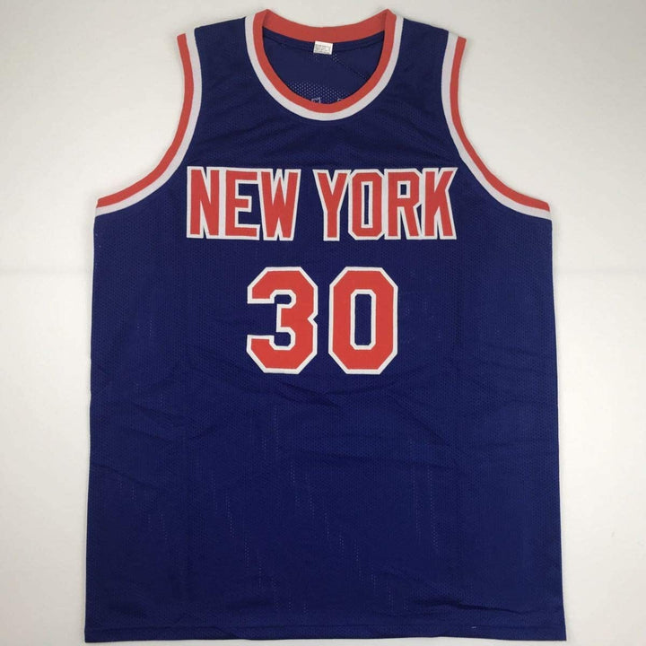 Autographed/Signed BERNARD KING New York Blue Basketball Jersey Beckett BAS COA