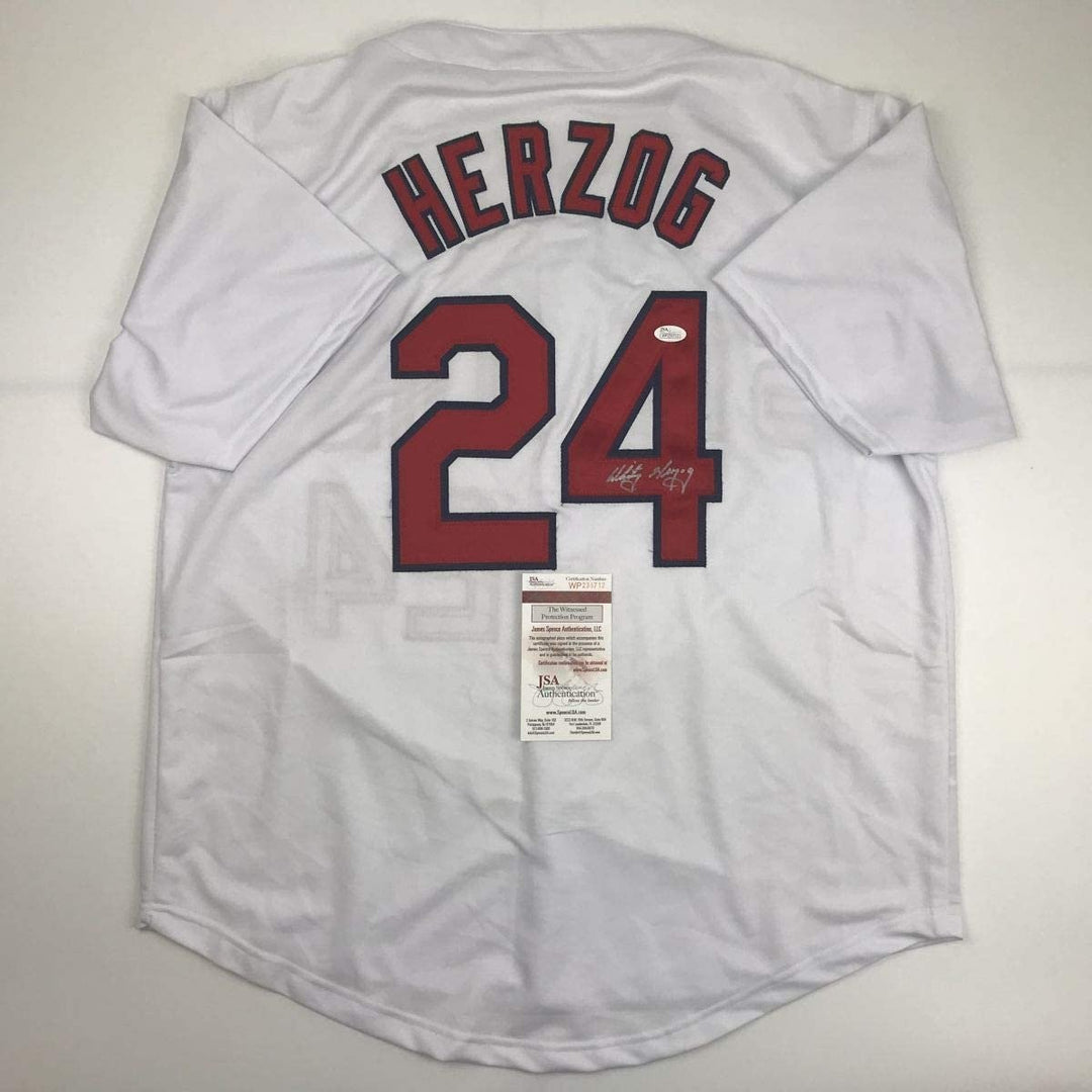 Autographed/Signed WHITEY HERZOG St. Louis White Jersey JSA COA Auto
