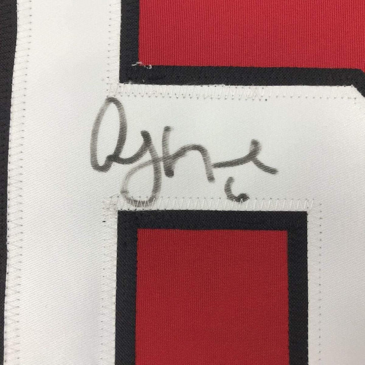 FRAMED Autographed/Signed ANDY GREENE 33x42 New Jersey Red Jersey PSA COA