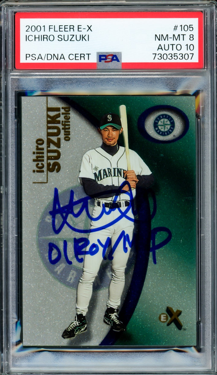 Ichiro Suzuki Signed 2001 Fleer E-X RC #105 Mariners PSA8 Auto 10 #1241/1999