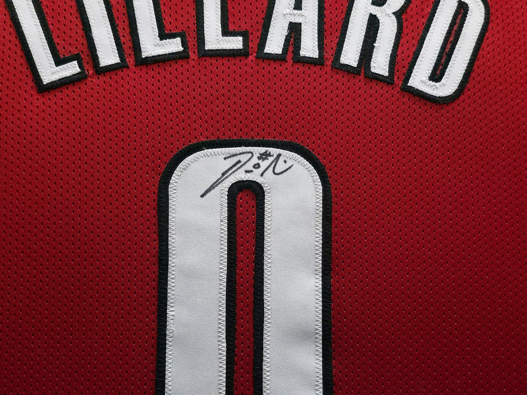 Portland Trail Blazers Damian Lillard Signed Framed Red Jersey Beckett BAS