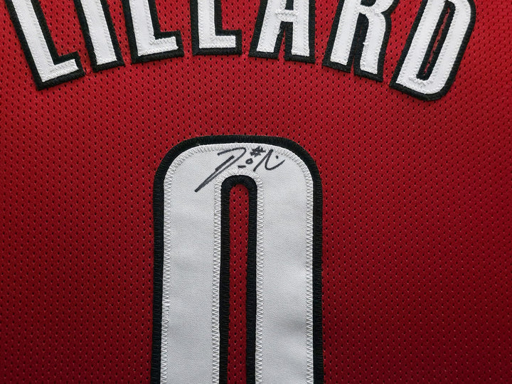 Portland Trail Blazers Damian Lillard Signed Framed Red Jersey Beckett BAS