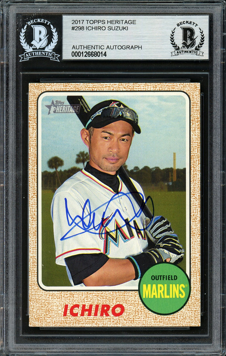 Ichiro Suzuki Signed 2017 Topps Heritage Card #298 Miami Marlins Beckett BAS