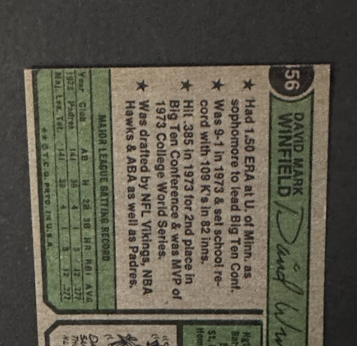 DAVE WINFIELD 1974 TOPPS #456 Rookie Error Cut Nm Beauty Padres HOF Rc