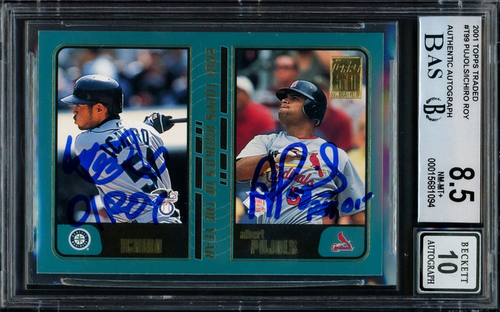 Albert Pujols Ichiro Suzuki Auto 2001 Topps Traded RC T99 BGS 8.5 Sig 10 ROY BAS