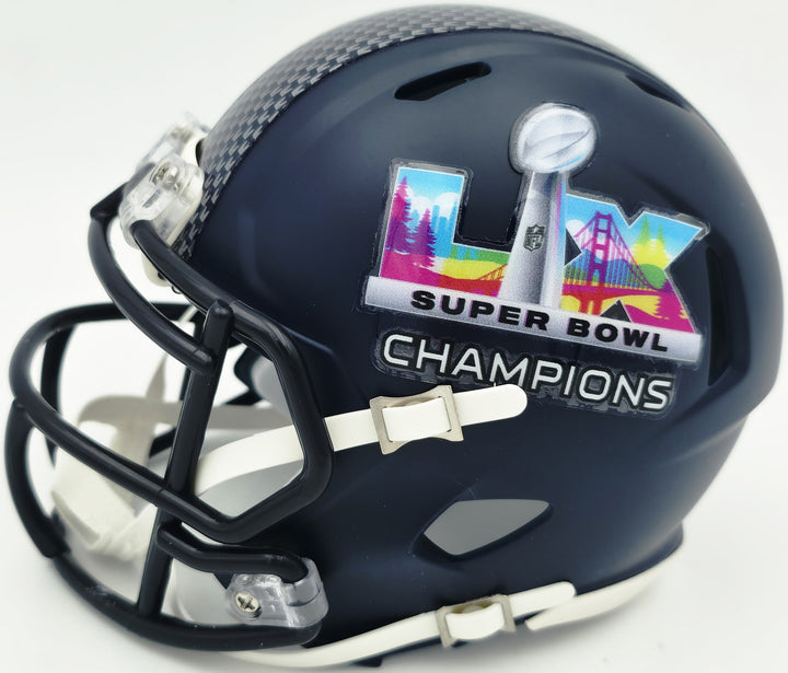 Zach Charbonnet Signed Seahawks Blue SB LX Champions Logo Speed Mini Helmet MCS