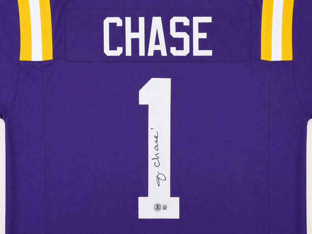 LSU Tigers Ja'Marr Chase Signed Purple Jersey Beckett BAS QR