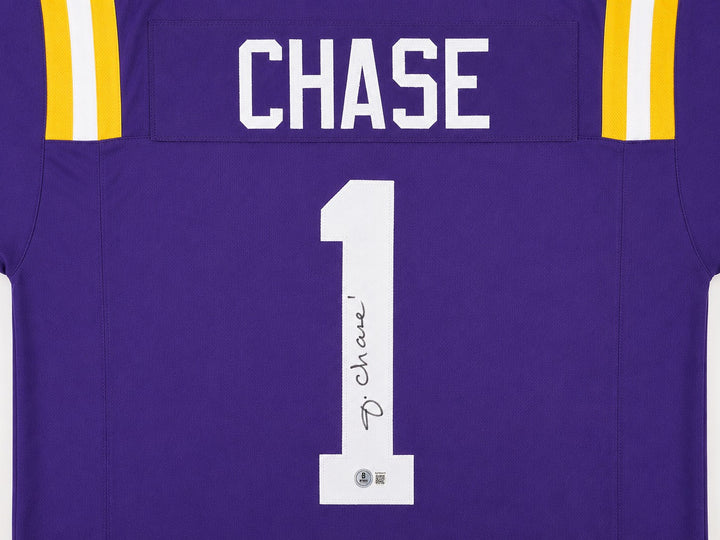 LSU Tigers Ja'Marr Chase Signed Purple Jersey Beckett BAS QR