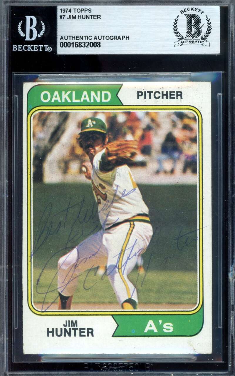 Jim Catfish Hunter Beckett BAS Vintage Signed 1974 Topps Autograph