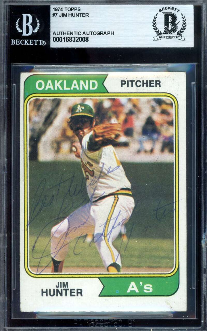 Jim Catfish Hunter Beckett BAS Vintage Signed 1974 Topps Autograph