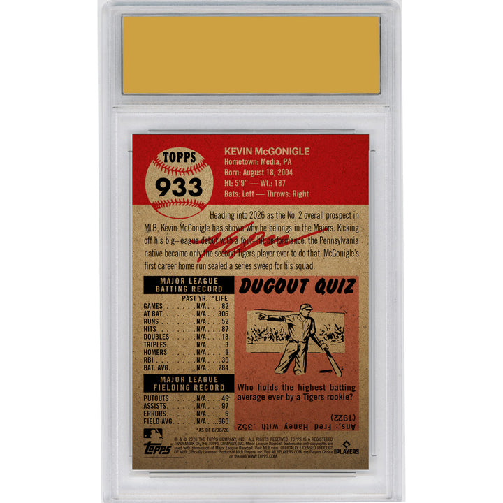 Graded 2026 Topps Living Kevin McGonigle #933 Rookie Baseball Card HOFSM 10