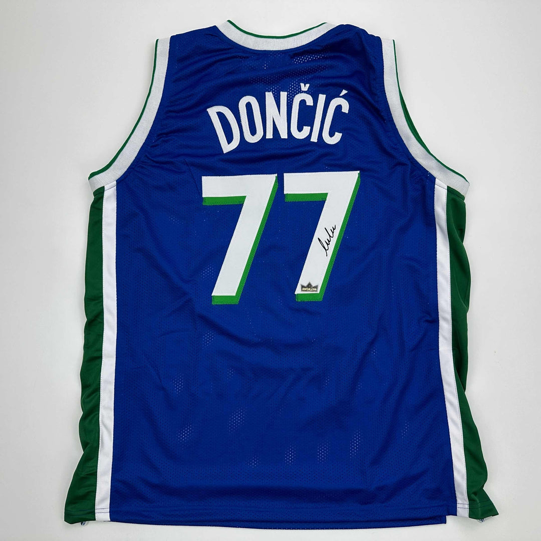 Facsimile Autographed Luka Doncic Dallas Retro Blue Reprint Jersey Size Men's XL