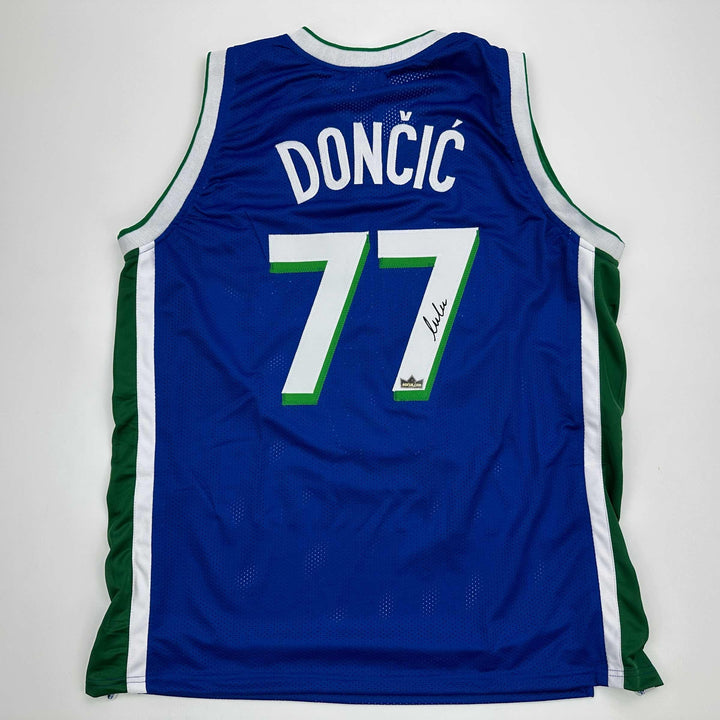 Facsimile Autographed Luka Doncic Dallas Retro Blue Reprint Jersey Size Men's XL
