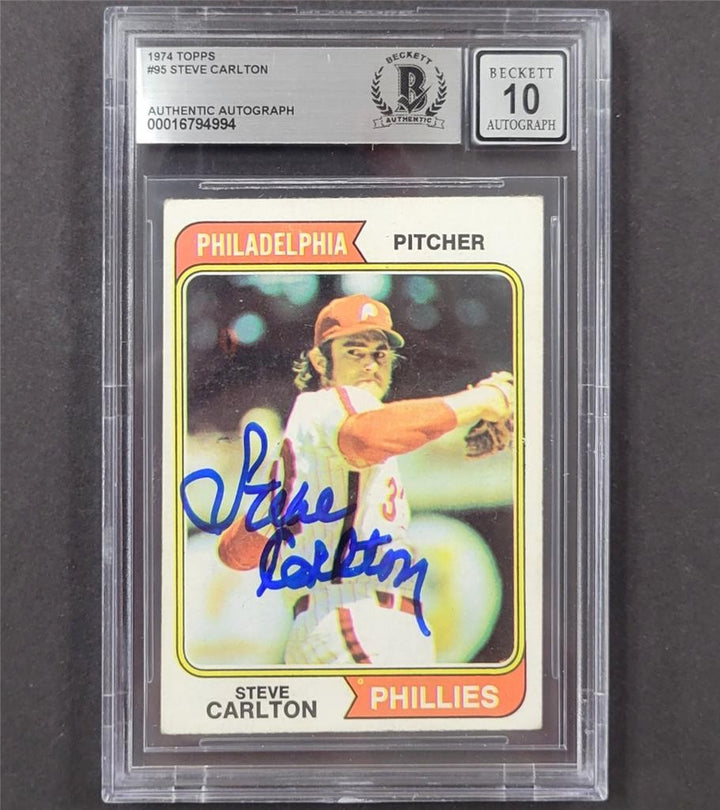 Steve Carlton signed 1974 Topps #95 card autograph ~ BAS BGS Grade 10 Auto