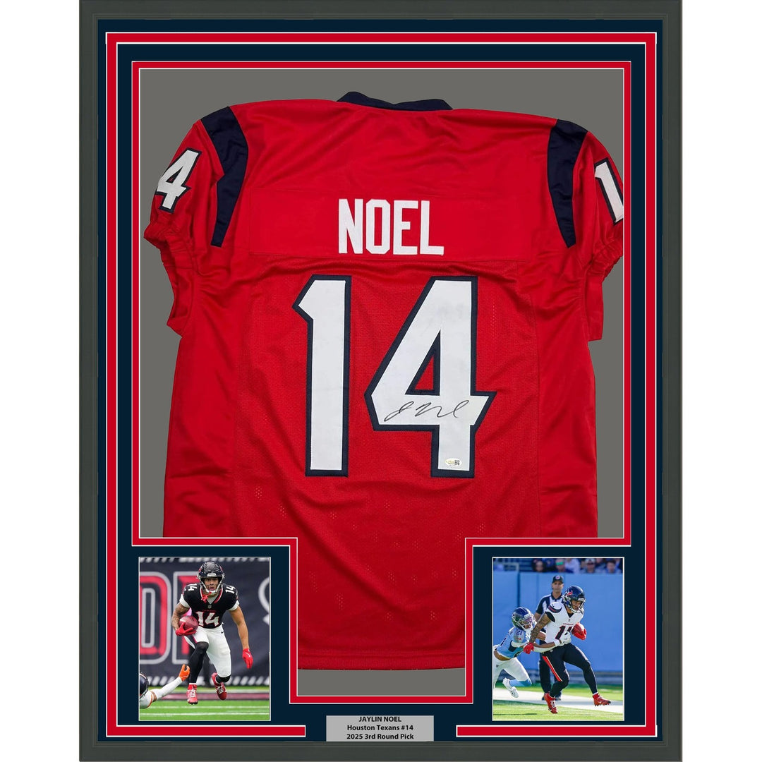 Framed Autographed/Signed Jaylin Noel 35x39 Houston Red Jersey JSA COA