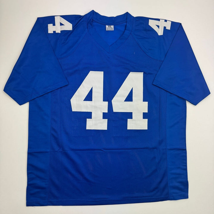 Autographed/Signed Cam Skattebo New York Blue Football Jersey BAS COA