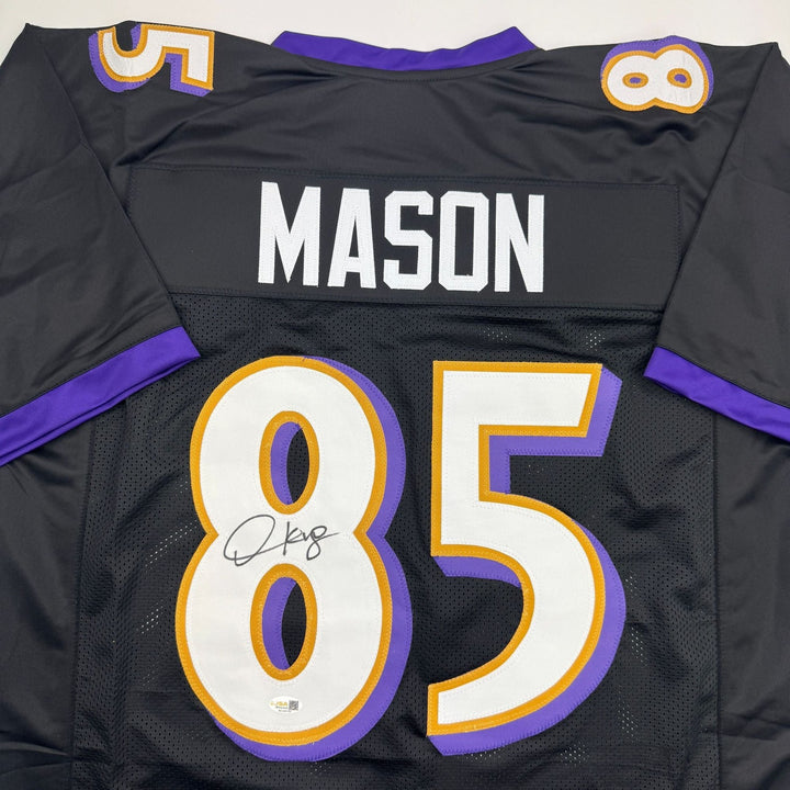 Autographed/Signed Derrick Mason Baltimore Black Football Jersey Beckett BAS COA