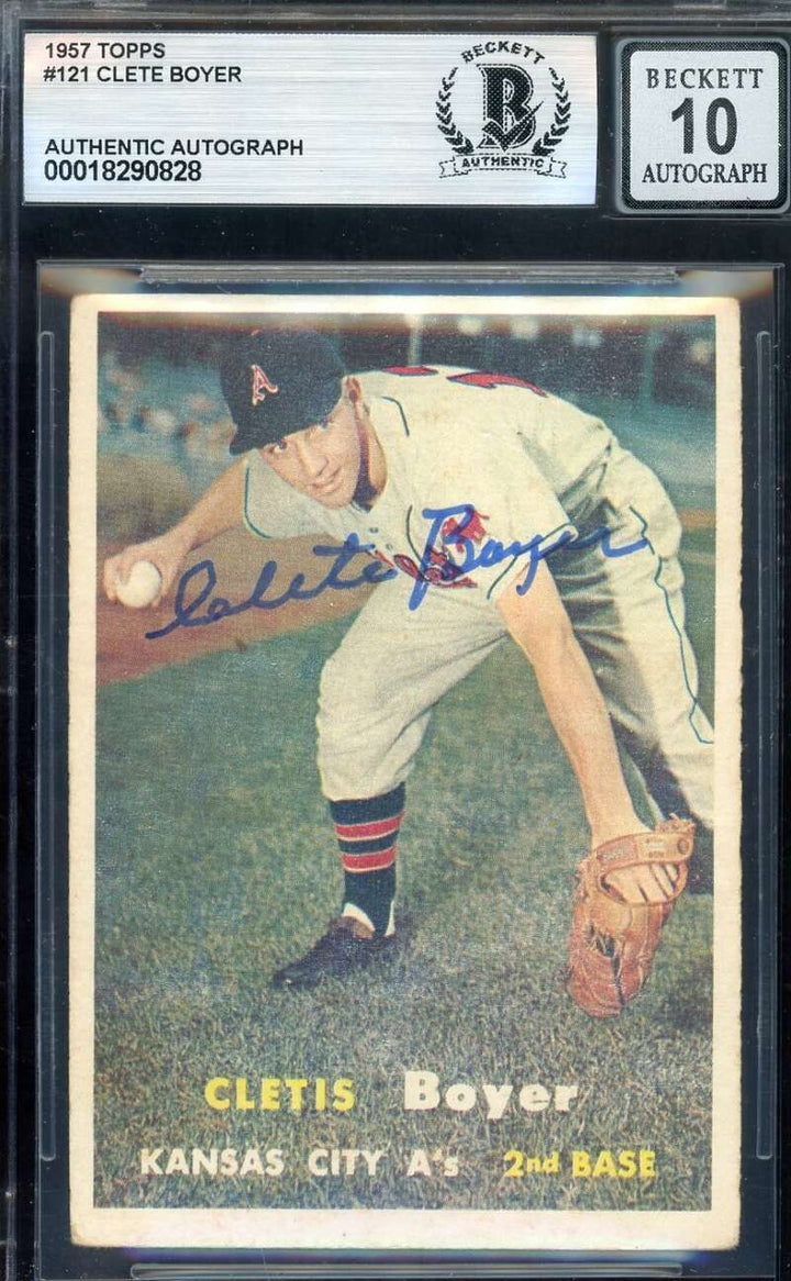 Clete Boyer Gem Mint 10 Beckett BAS Signed 1957 Topps Rookie Autograph