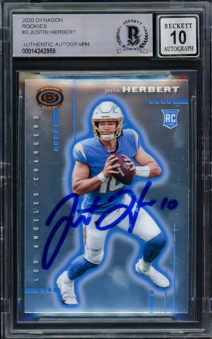 Justin Herbert Auto Signed 2020 Panini Chronicles Dynagon RC D-3 Sig 10 Beckett