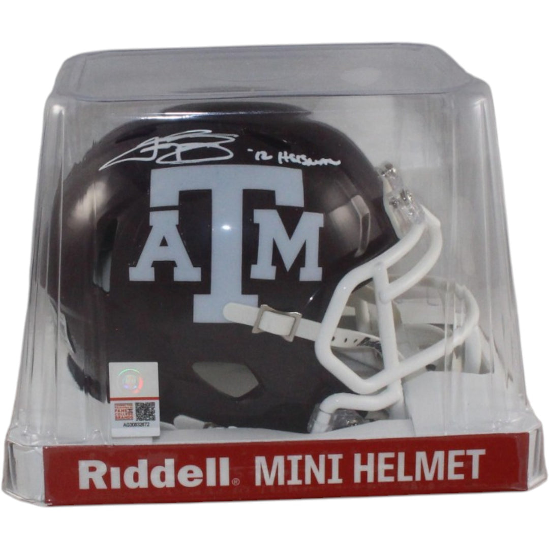 Johnny Manziel Autographed Texas A&M Mini Helmet Heisman Beckett Witness 58246