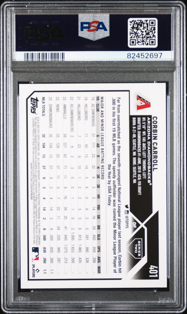 Graded 2023 Topps Corbin Carroll #401 Gold Star Rookie RC Card PSA 10