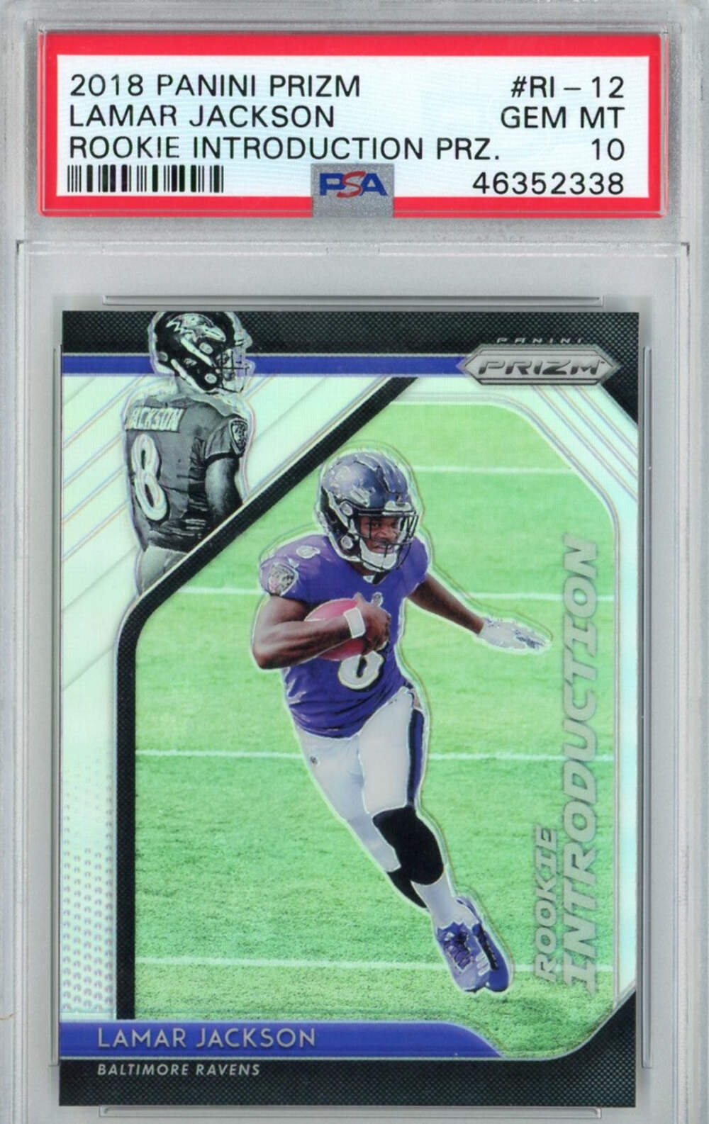 Graded 2018 Prizm Lamar Jackson #RI-12 Rookie Introduction Football Card PSA 10