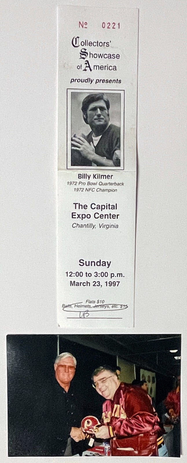 Billy Kilmer signed Washington Riddell NFL TB Rep Mini Helmet #17 - COA /Ticket