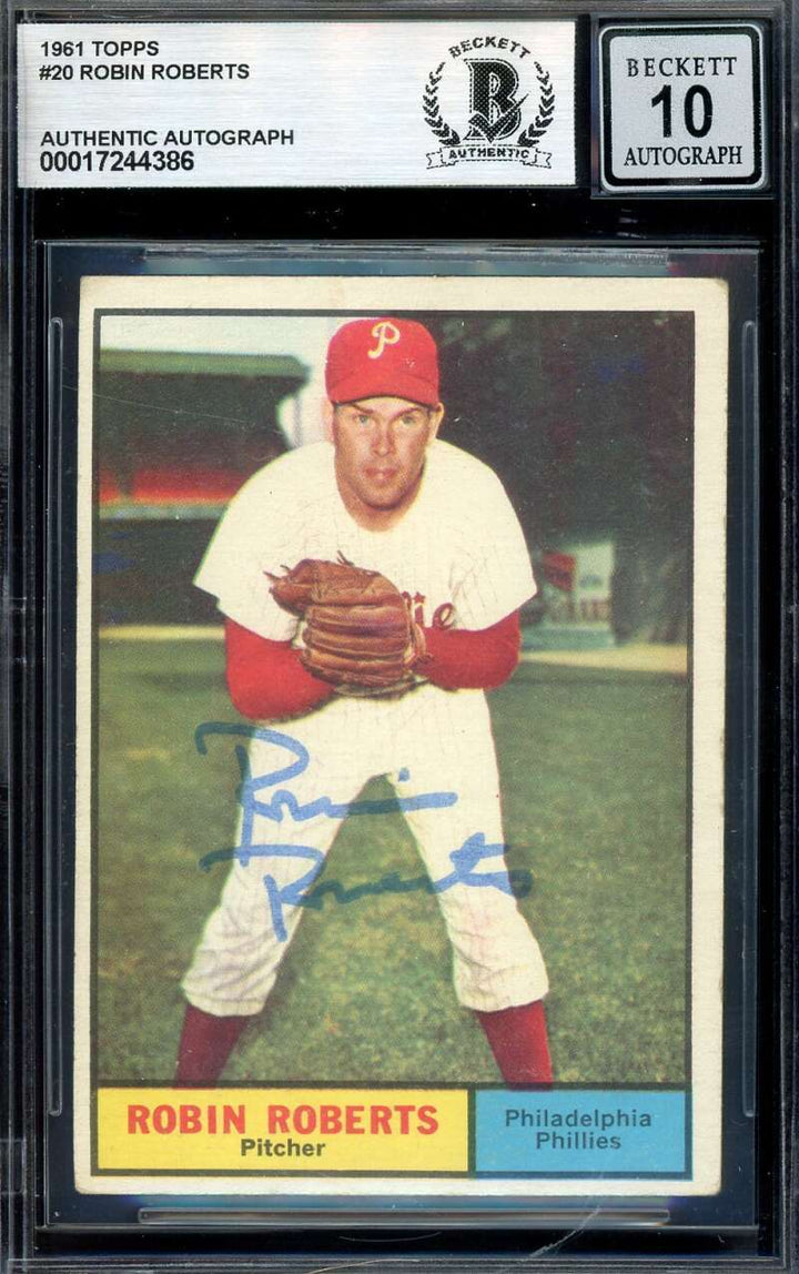 Robin Roberts Gem Mint 10 Beckett BAS Signed 1961 Topps Autograph