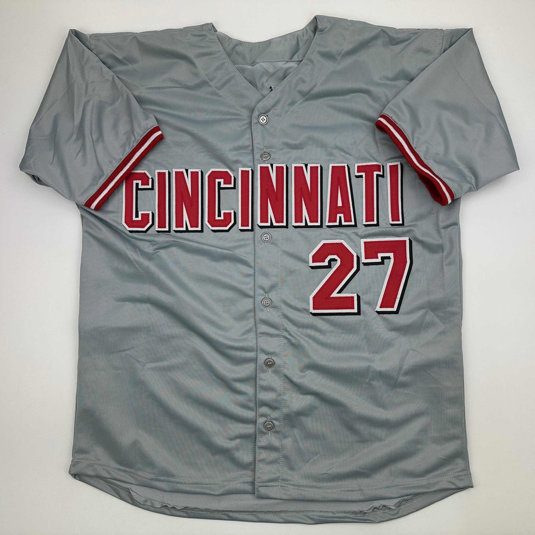 Autographed/Signed Jose Rijo 90 WS MVP Cincinnati Grey Jersey Beckett COA