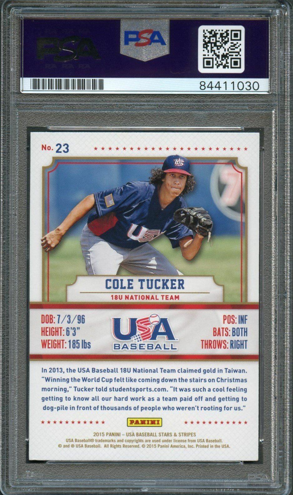 2015 Stars And Stripes #23 Cole Tucker Signed Card PSA Slabbed Auto 10 Pirates