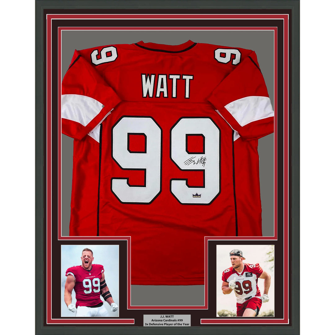 Framed Facsimile Autographed JJ J.J. Watt 33x42 Arizona Red Reprint Jersey