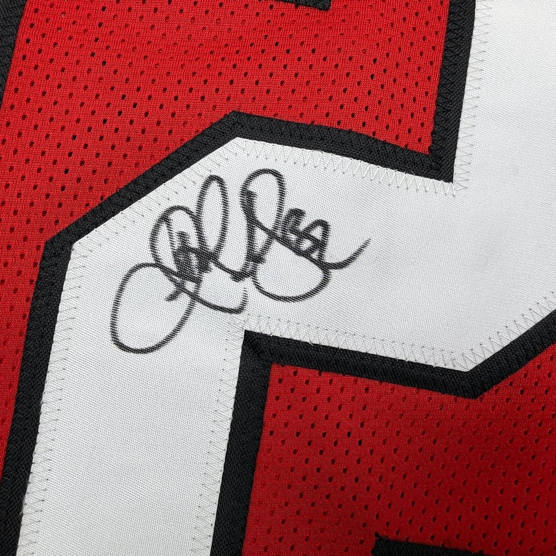 Framed Autographed Jamal Anderson 35x39 Atlanta Red Football Jersey BAS COA