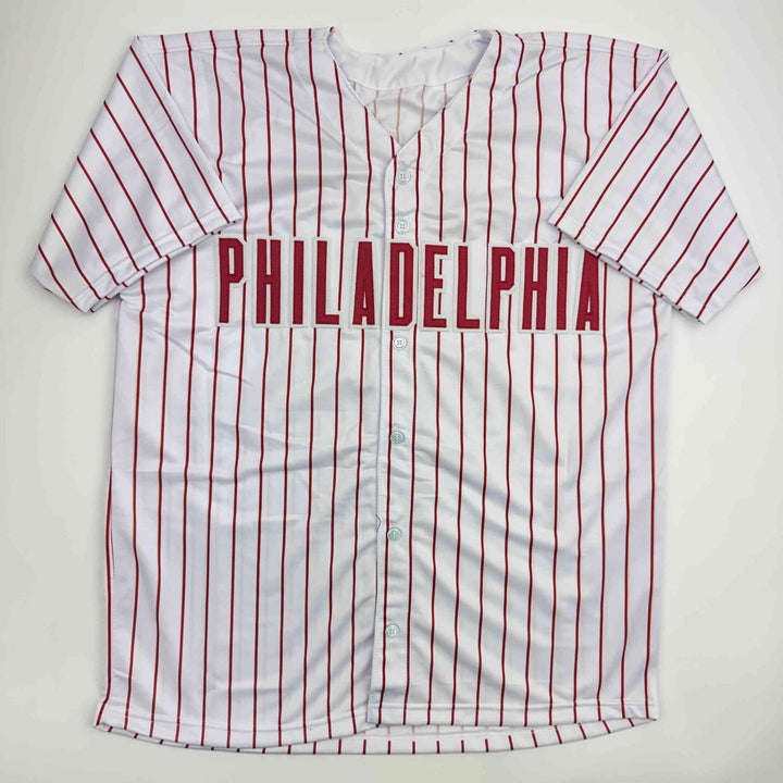 Autographed/Signed Bobby Abreu Philadelphia Pinstripe Jersey Beckett COA