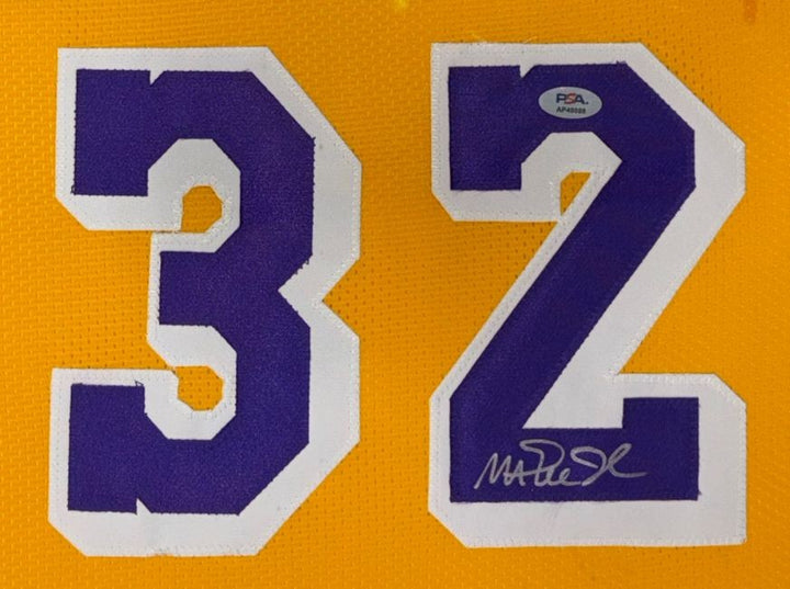 Magic Johnson Los Angeles Signed Framed Yellow Basketball Jersey PSA/DNA