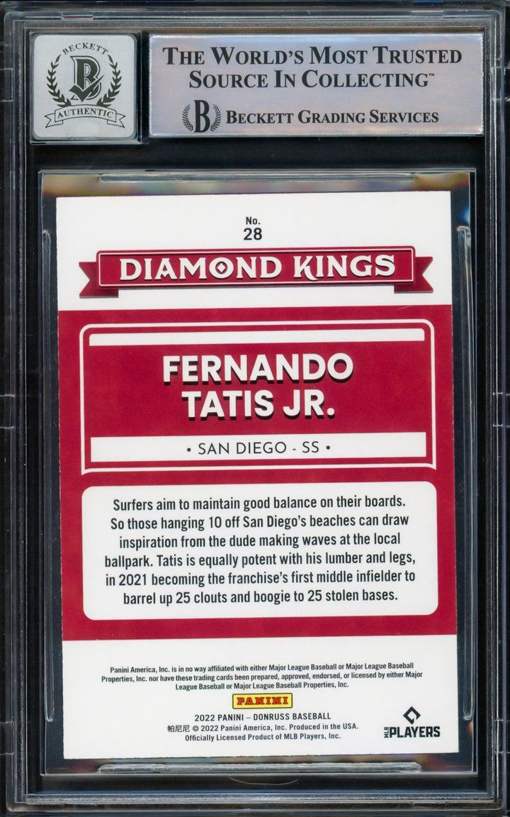 Fernando Tatis Jr Auto 2022 Donruss Diamond Kings Card 28 Padres Auto 10 Beckett