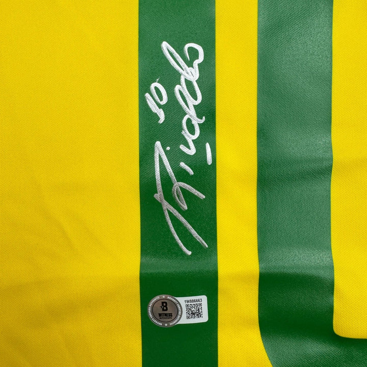 Autographed/Signed Rivaldo Brazil Yellow Soccer Jersey Beckett BAS COA