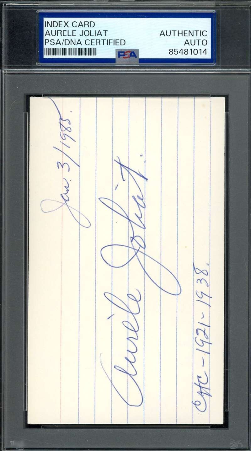 Aurele Joliat PSA DNA Signed 3x5 Index Card Autograph