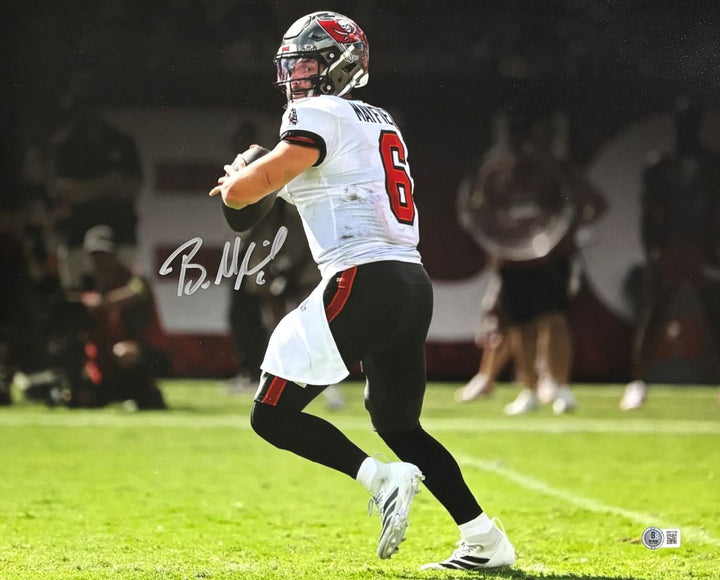 Baker Mayfield Signed 16x20 Buccaneers Spotlight White Jersey Photo BAS