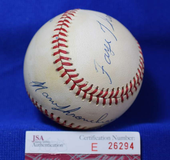 Marv and Faye Throneberry JSA Coa Autograph American League OAL Signed BasebaLL