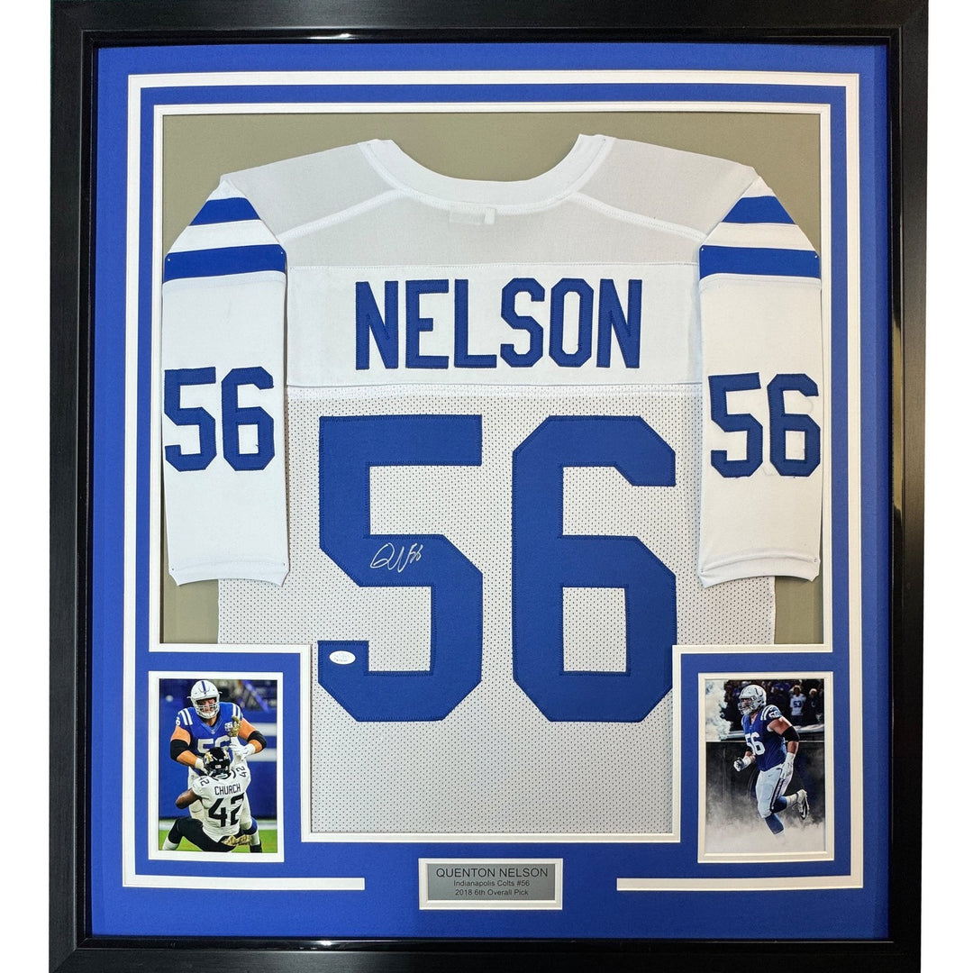 FRAMED Signed QUENTON NELSON 35x39 Indianapolis White Jersey JSA COA