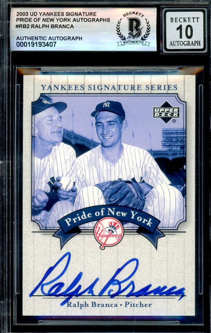 Ralph Branca Gem Mint 10 Beckett BAS Signed 2003 Upper Deck Yankees Series Auto