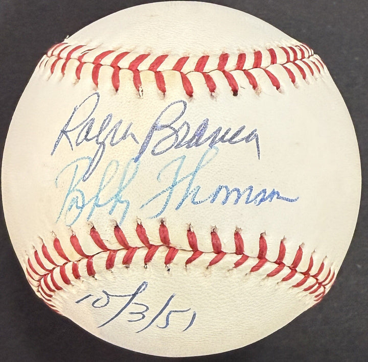 Bobby Thomson Ralph Branca Signed Official NL Baseball 10/3/51 Auto Giants PSA