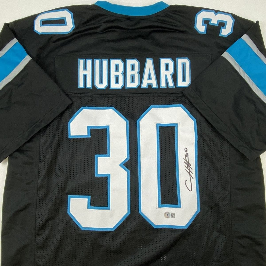 Autographed/Signed Chuba Hubbard Carolina Black Jersey Beckett BAS COA