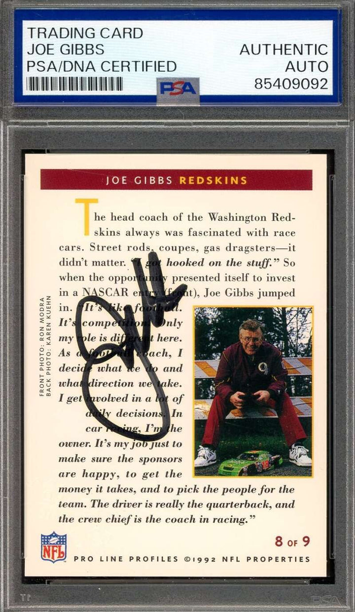 Joe Gibbs PSA DNA Signed 1992 Pro Line Profiles Autograph