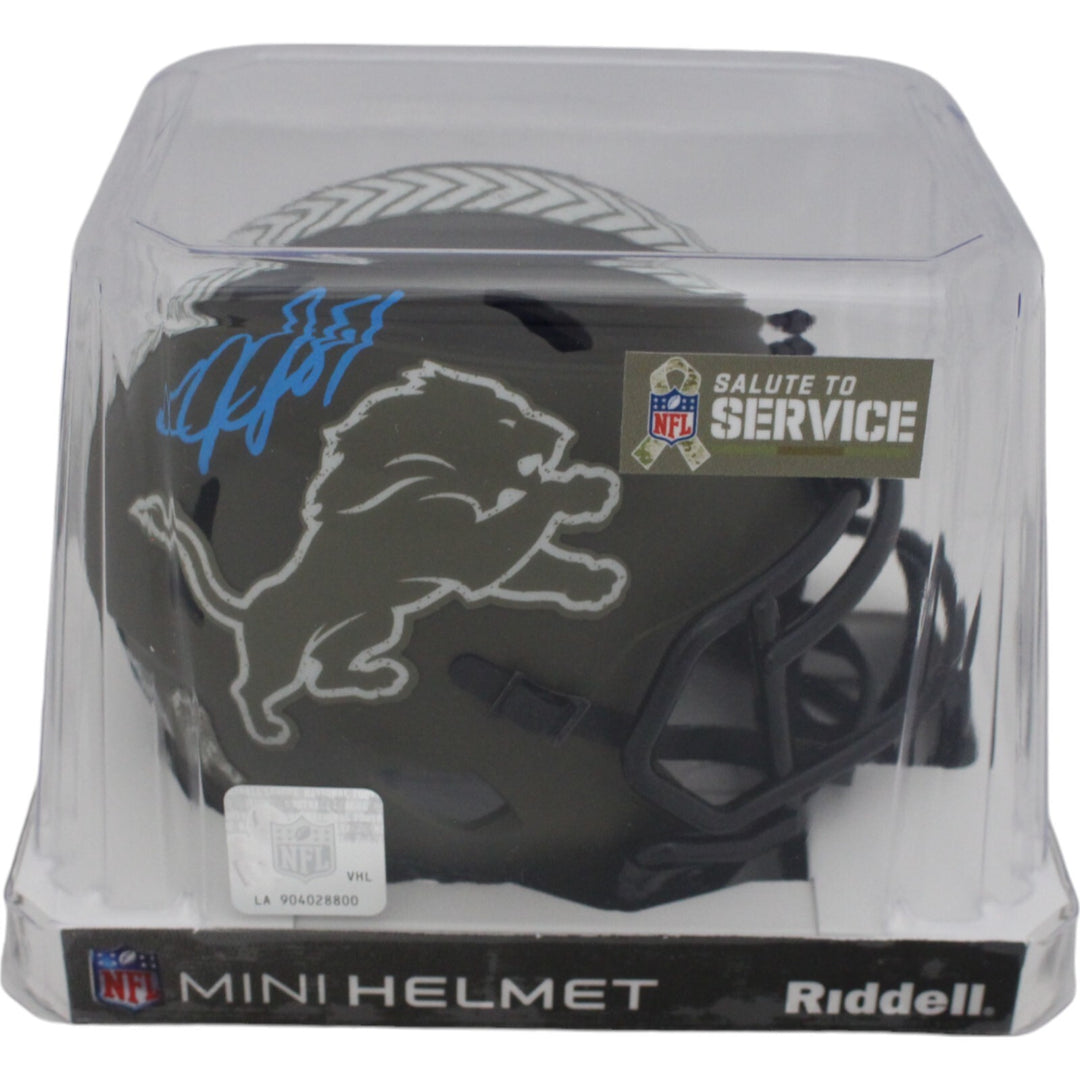Calvin Johnson Autographed Detroit Lions 2022 Salute Mini Helmet Beckett 47641
