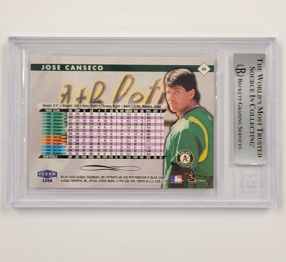 Jose Canseco signed 1998 Fleer Tradition #66 card auto autograph ~ Beckett BAS