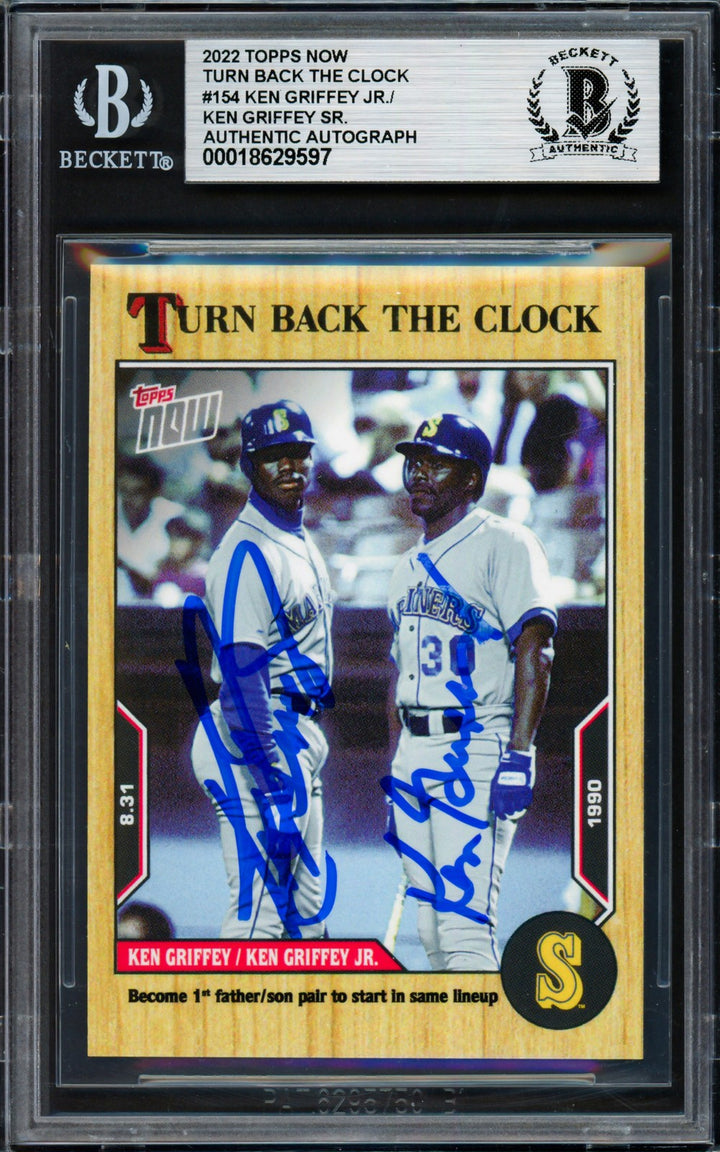 Ken Griffey Jr. & Sr. Signed 2022 Topps Now Card 154 Seattle Mariners Beckett