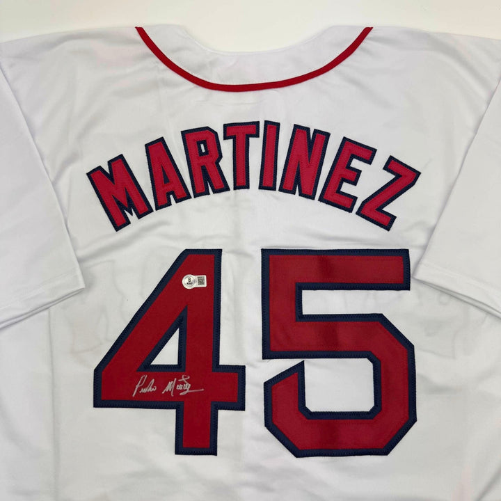 Autographed/Signed Pedro Martinez Boston White Jersey Beckett BAS COA